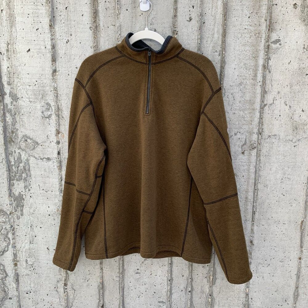 Kuhl Men's Revel 1/4 Zip Brown Grain Outdoor Hike Fleece Performance Pullover XL